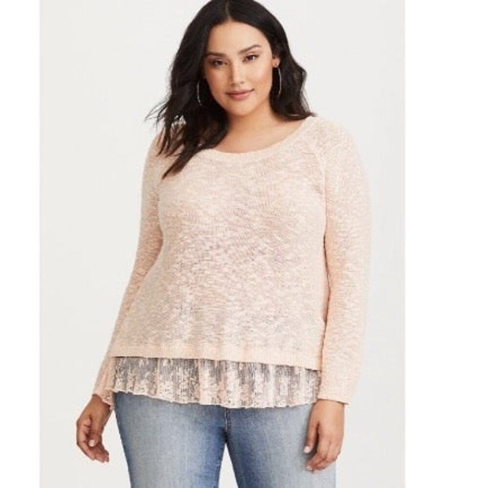 Torrid Blush Pink Split Back Sweater Knit Lace Plus Size 1X